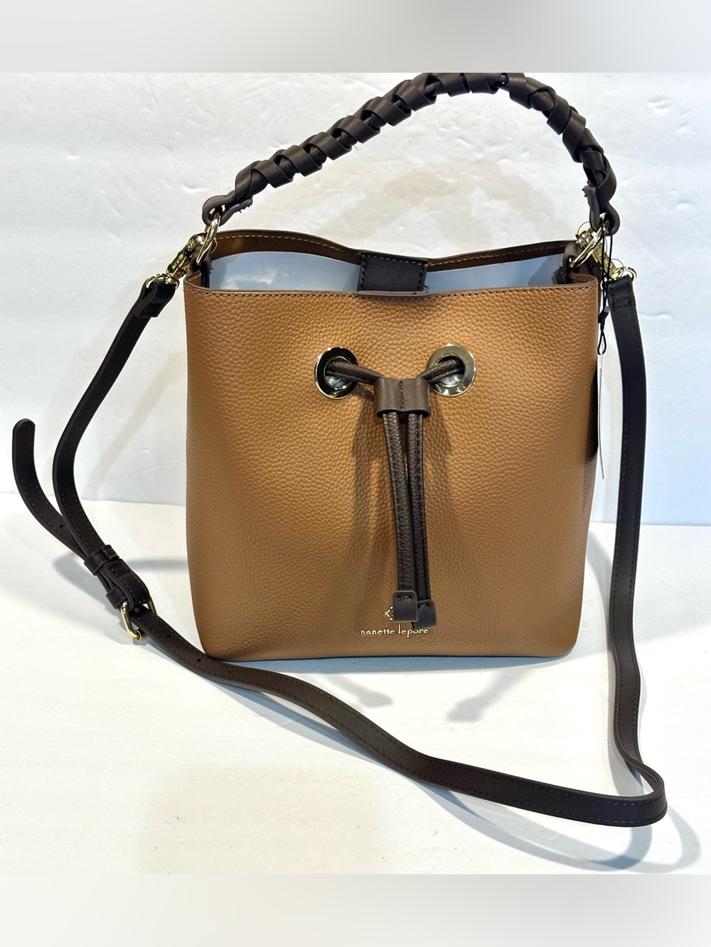 Nanette Lepore Genuine Leather Bucket Bag with Braided Handle